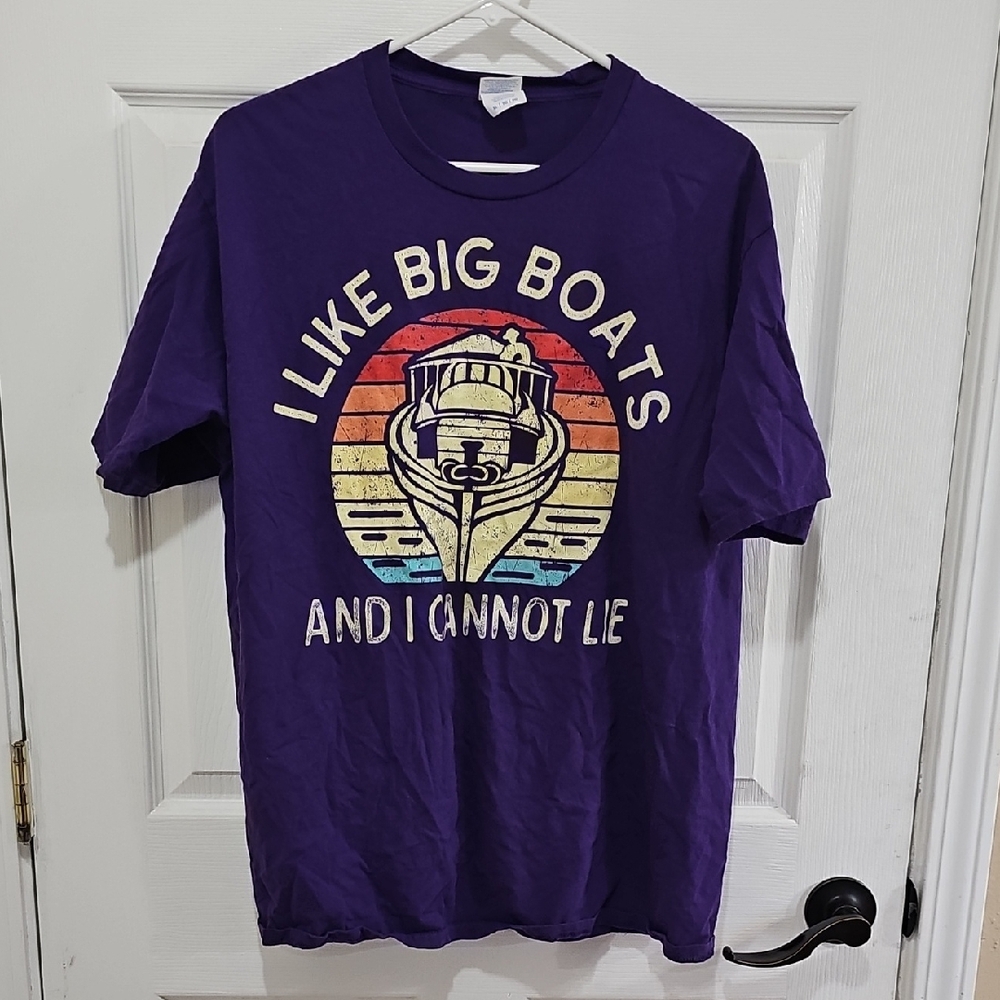 Purple Funny Graphic T-Shirt with Boat Design Unisex